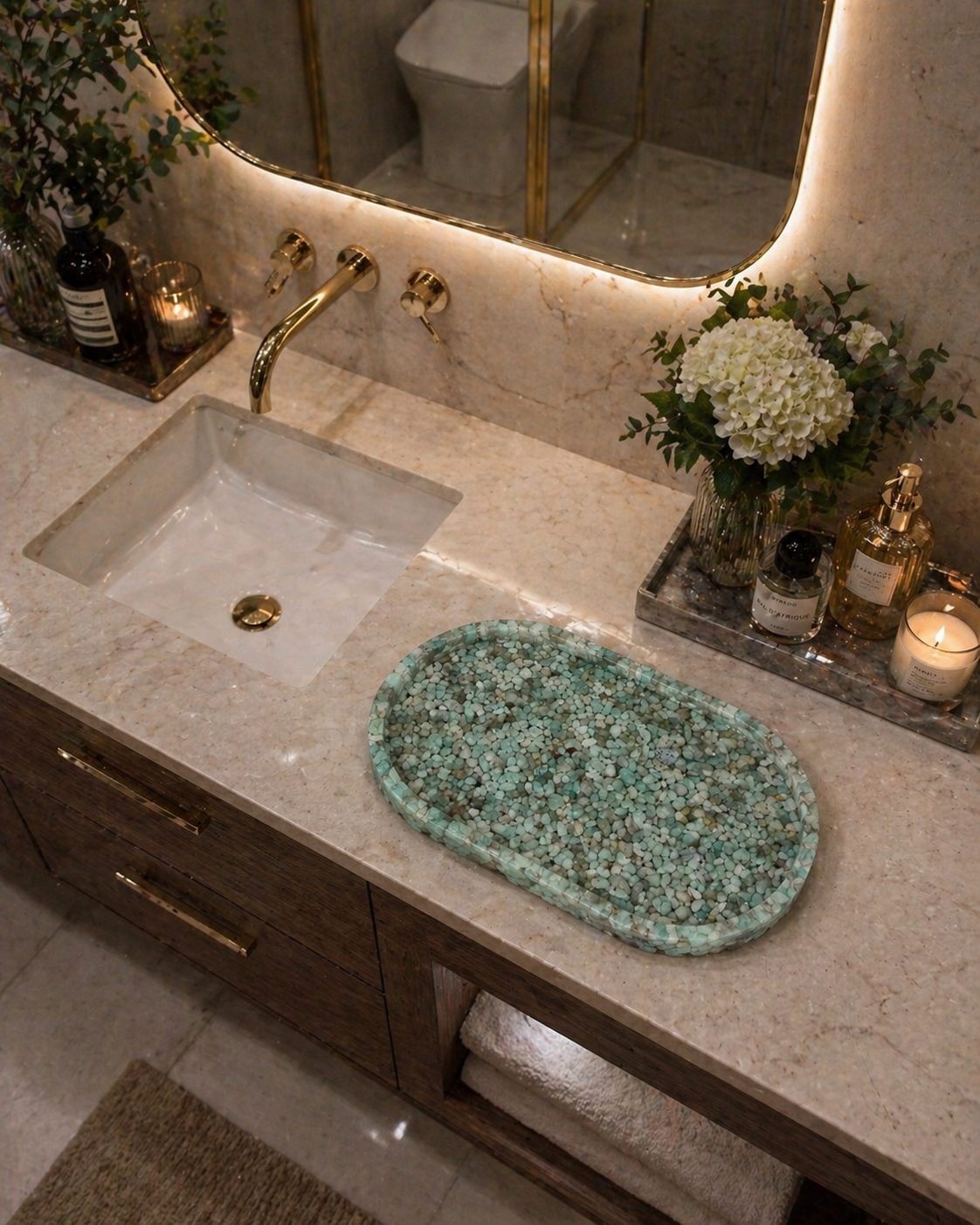Bandeja Oval Premium Lavabo Banheiro Luxo Quartzo Natural Tifany