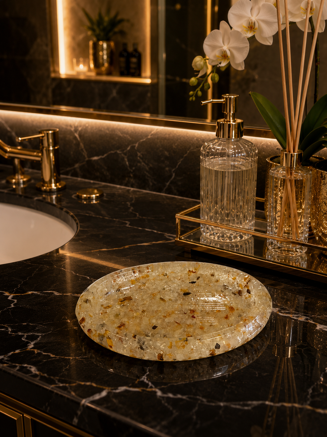 Porta Sabonete Oval Premium Saboneteira Luxo Lavabo Banheiro Citrino Premium