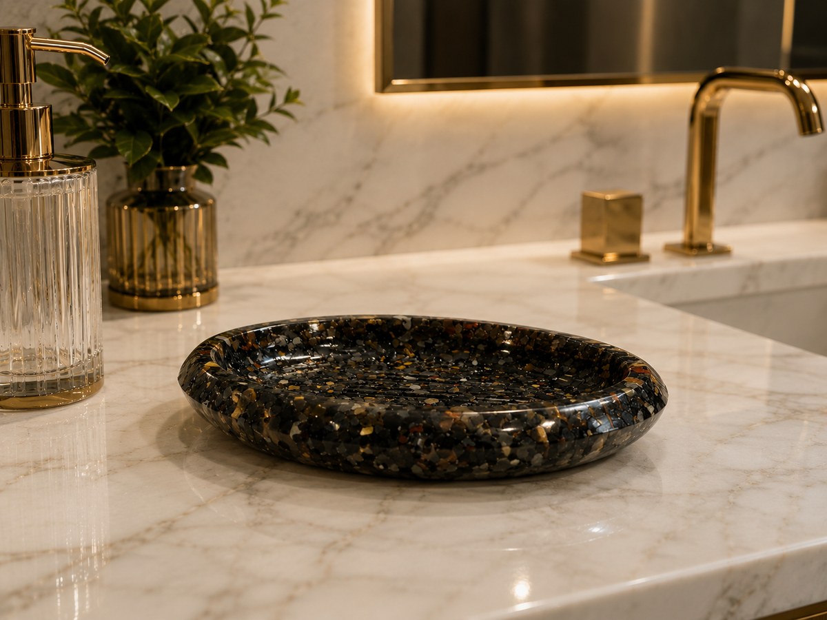 Porta Sabonete Oval Premium Saboneteira Luxo Lavabo Banheiro Agata Negra