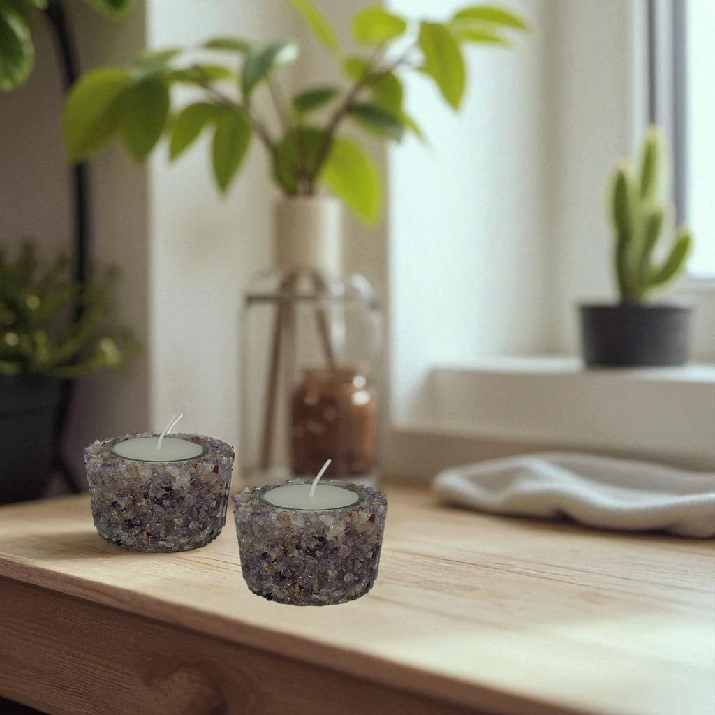 Vela Aromática Em Pedras Naturais Presente Decorativa Floral - Ametista