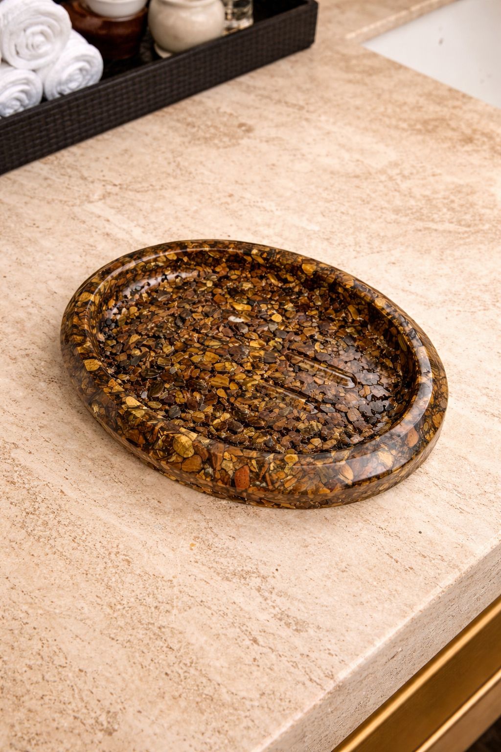 Porta Sabonete Oval Saboneteira Luxo Lavabo Banheiro Cor Olho de Tigre