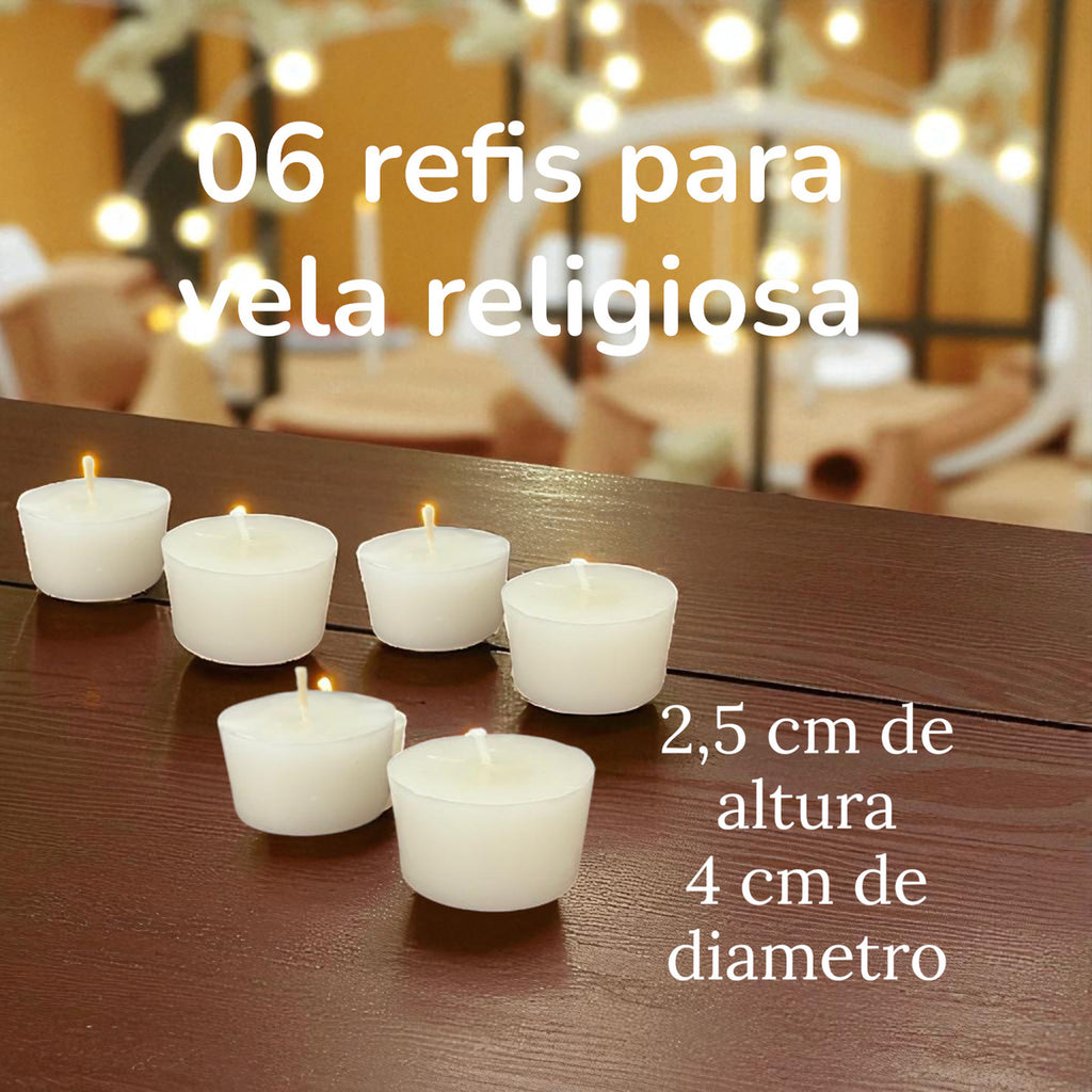 Refil Vela Religiosa Castiçal 6 Unidades Branca