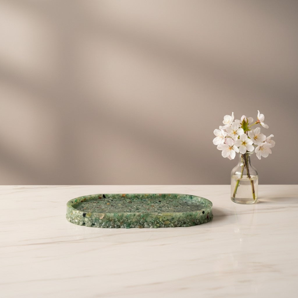 Bandeja De Pedra Para Lavabo Decorativa Oval Cor Verde
