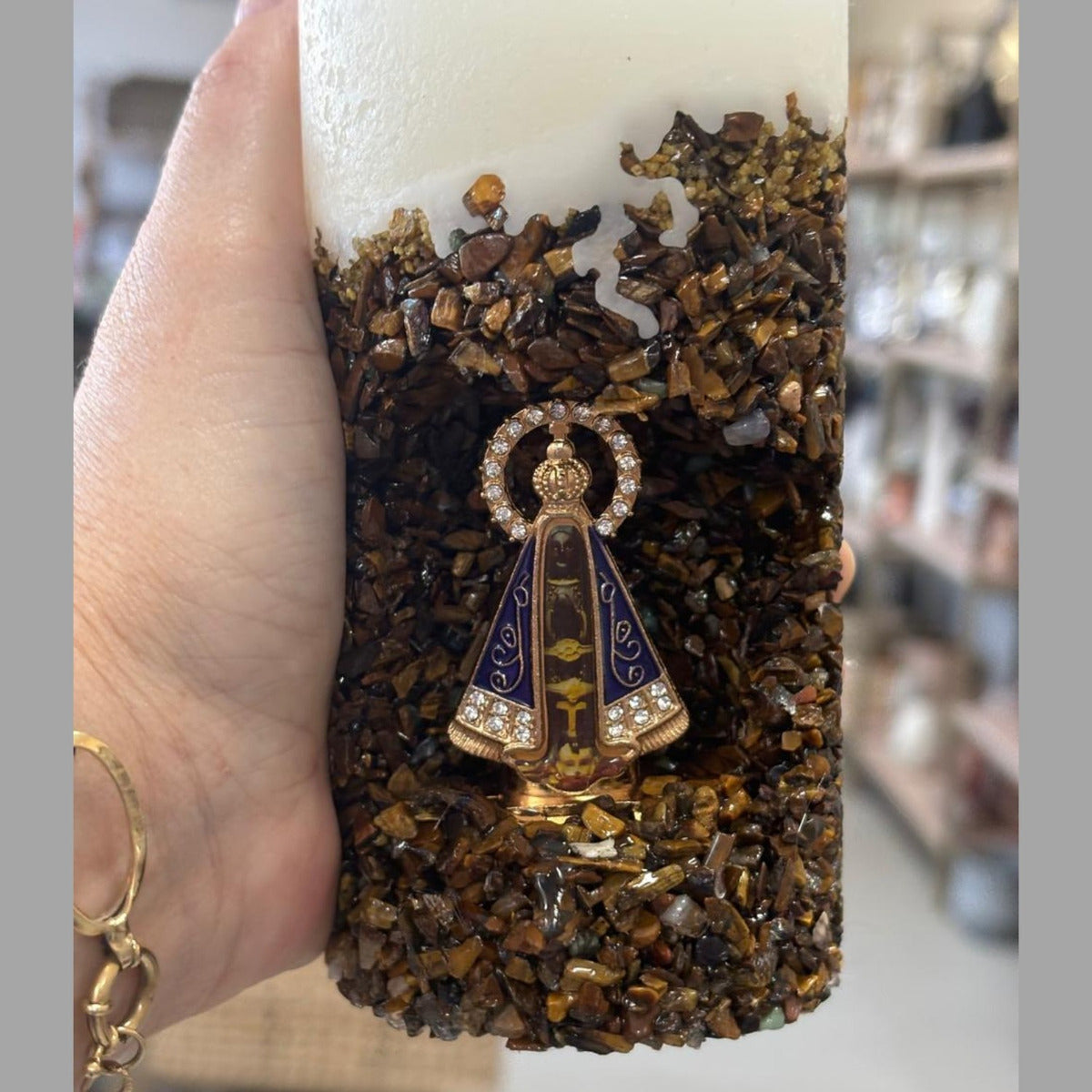 Vela Artesanal Aromática Religiosa Nossa Senhora Marrom Nossa Senhora Aparecida Floral