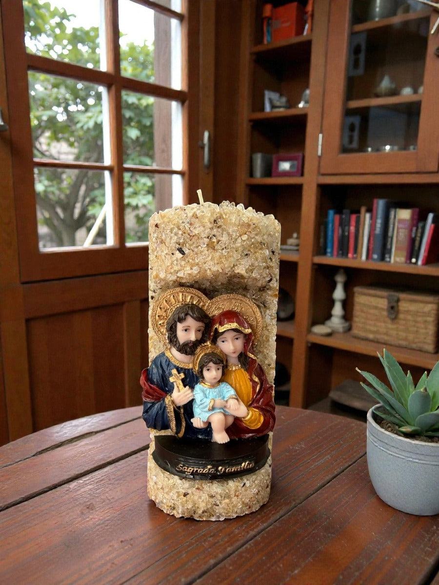 Vela Oratório Aromática Religiosa Sagrada Família em Quartzo Citrino