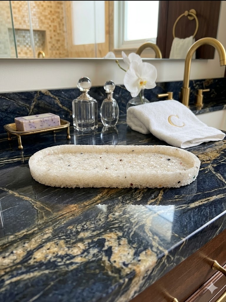 Bandeja De Pedra Trio Para Lavabo Decorativa Oval Grande Cor Branco