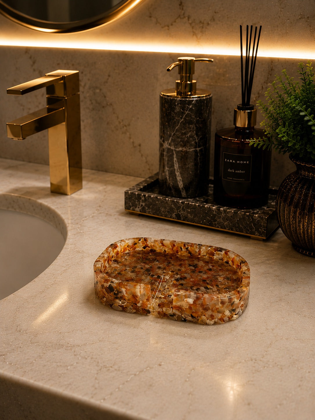 Porta Sabonete Saboneteira Quadrado Lavabo Cor Ágata Vermelha