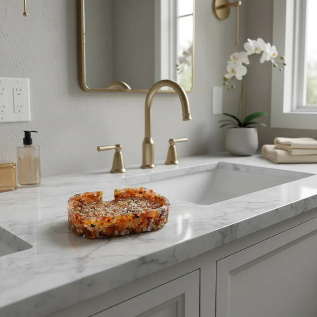 Porta Sabonete Saboneteira Quadrado Lavabo Cor Ágata Vermelha