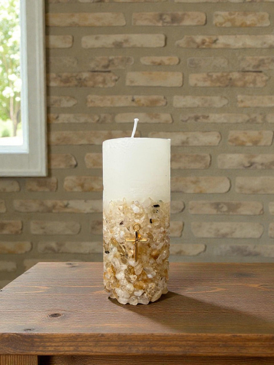 Vela Aromática Perfumada Poder Das Pedras em Quartzo Citrino