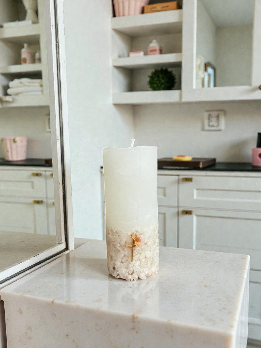 Vela Aromática Perfumada Poder Das Pedras em Quartzo Branco
