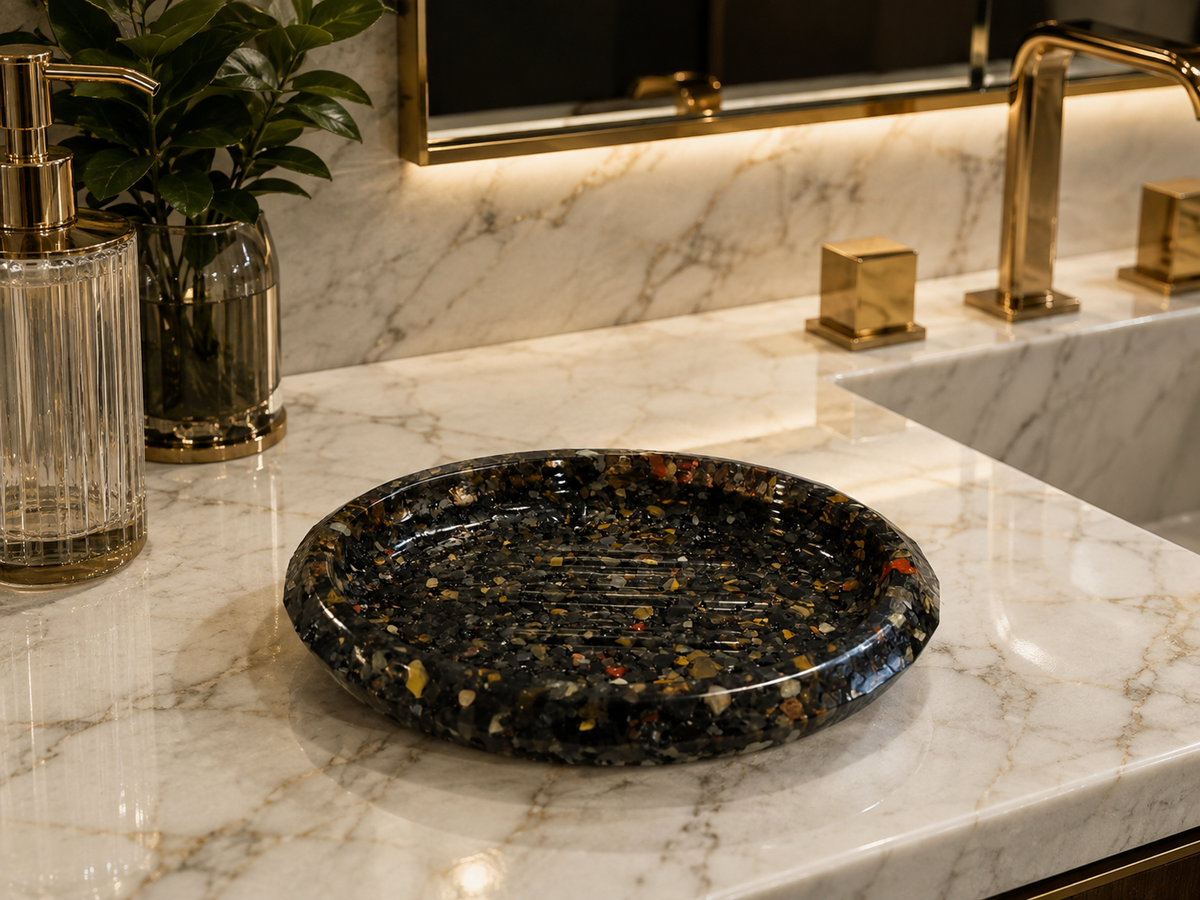 Porta Sabonete Oval Premium Saboneteira Luxo Lavabo Banheiro Agata Negra