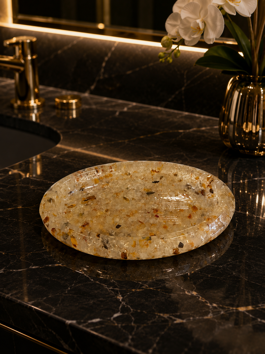 Porta Sabonete Oval Premium Saboneteira Luxo Lavabo Banheiro Citrino Premium
