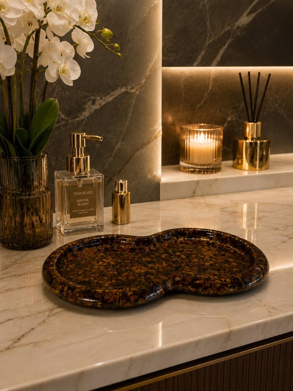 Bandeja Decorativa de Pedra Infinito para Lavabo Kasameo Olho de Tigre