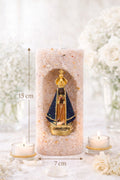Vela Aromática Nossa Senhora Aparecida em Quartzo Rosa – Escultura Religiosa e Aromaterapia