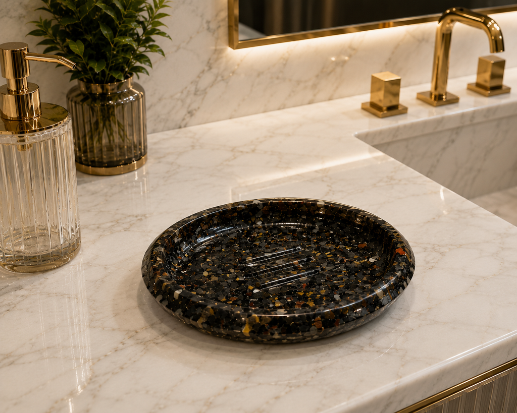 Porta Sabonete Oval Premium Saboneteira Luxo Lavabo Banheiro Agata Negra