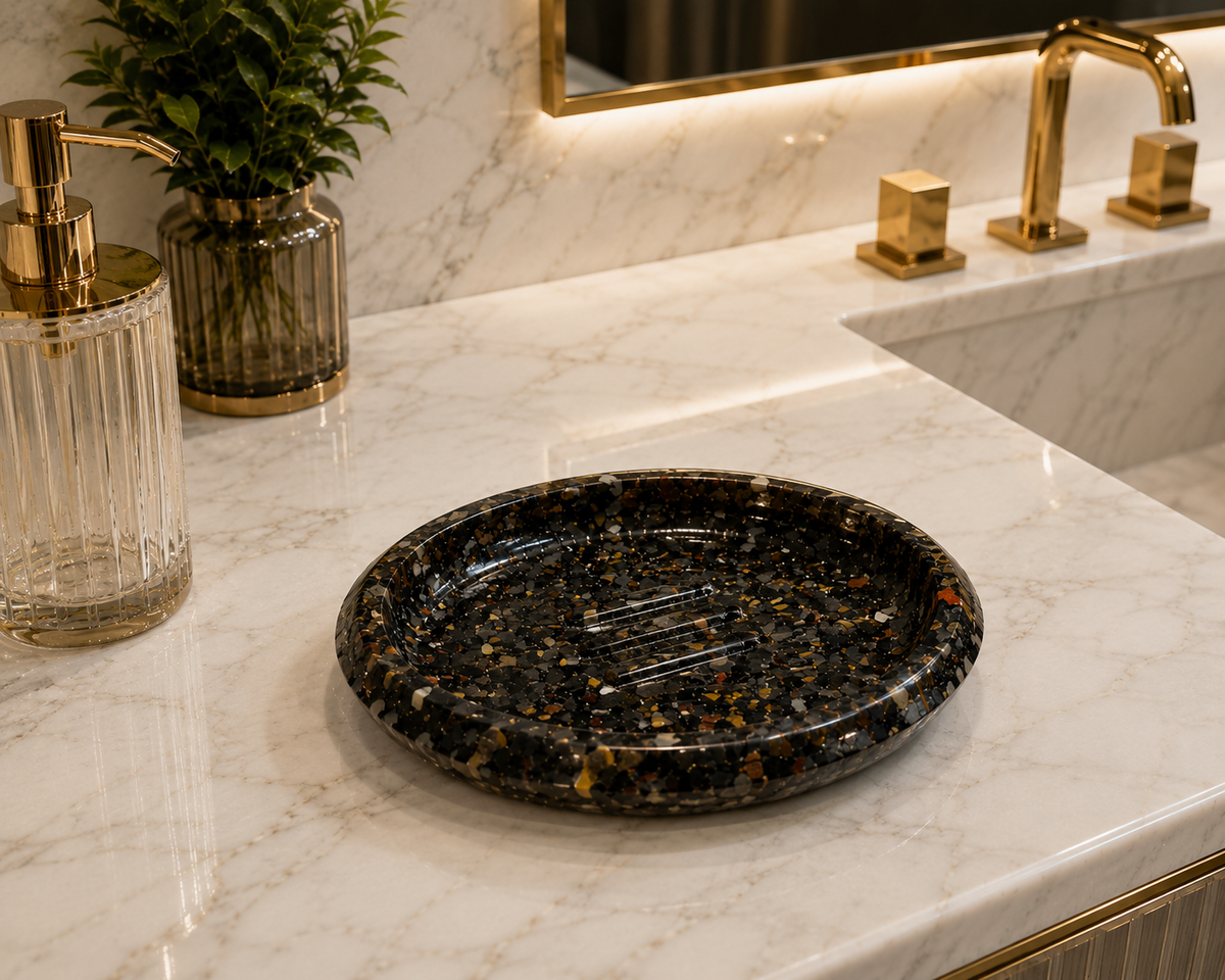 Porta Sabonete Oval Premium Saboneteira Luxo Lavabo Banheiro Agata Negra