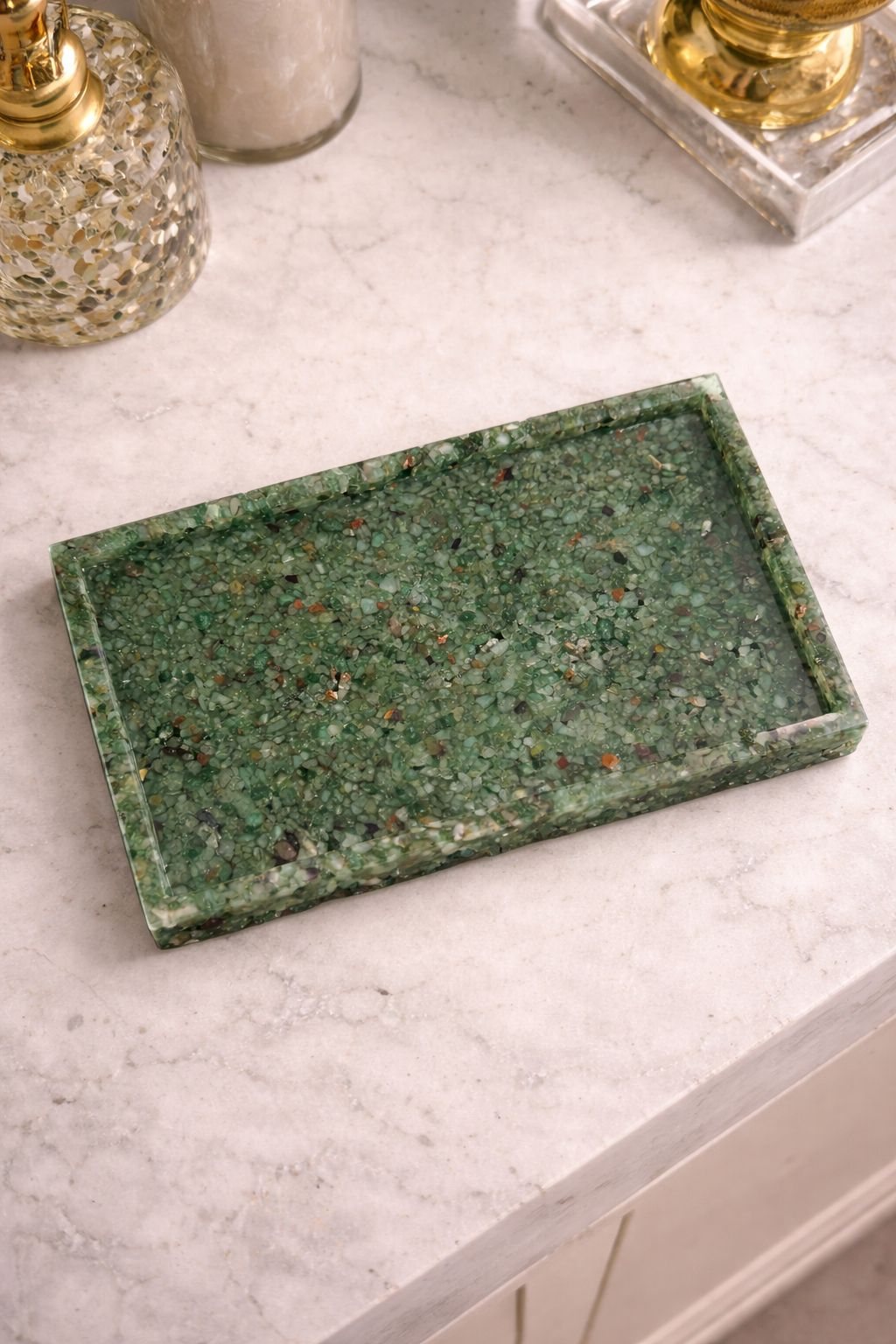 Bandeja De Pedra Para Lavabo Decorativa Quadrada Cor Verde