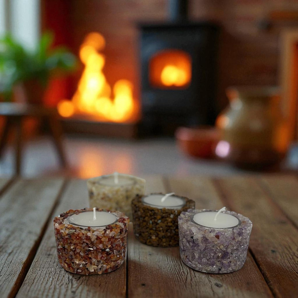 Vela Aromática Em Pedras Naturais Presente Decorativa Floral - Ágata Vermelha
