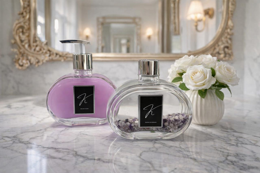 Kit Vidro Lavabo Luxo Presente Decorativo Prata - Chá Branco