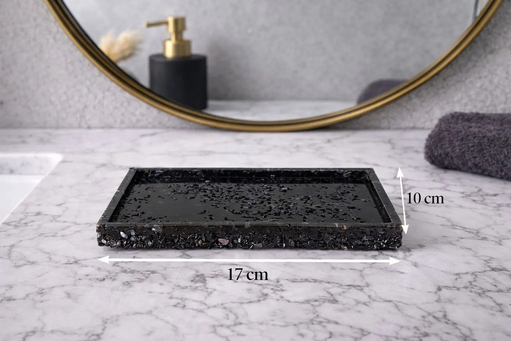 Bandeja De Pedra Para Lavabo Decorativa Quadrada Cor Pedra Negra
