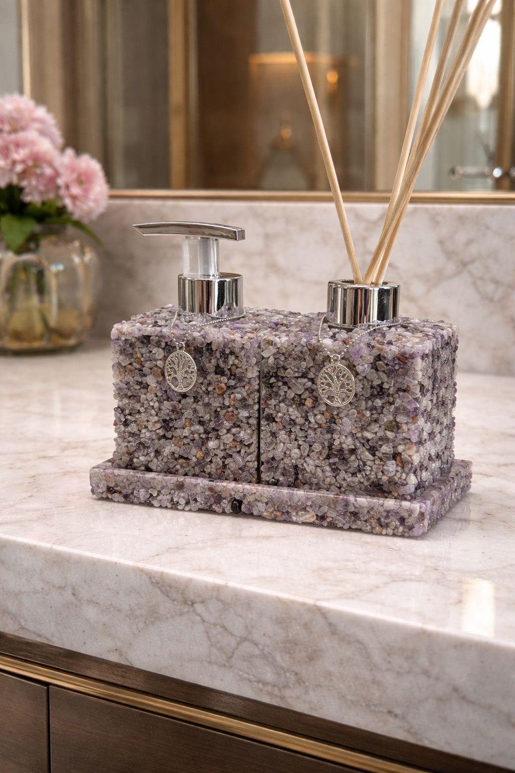 Bandeja De Pedra Para Lavabo Decorativa Quadrada Premium Cor Ametista