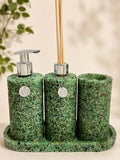 Kit Trio Aromatizador, Saboneteira, Porta Escova e Bandeja Em Pedra Quartzo Verde