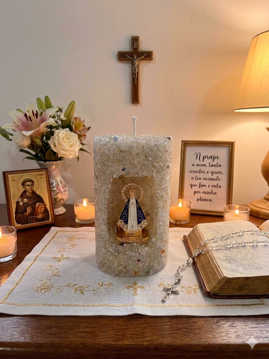 Vela Aromática Decorativas Nossa Senhora Presente Artesanal em quartzo Cristal