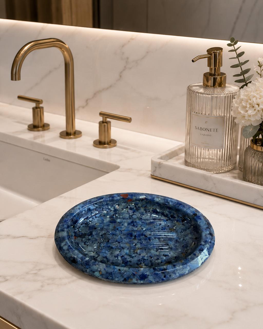 Porta Sabonete Oval Saboneteira Luxo Lavabo Banheiro Cor Azul