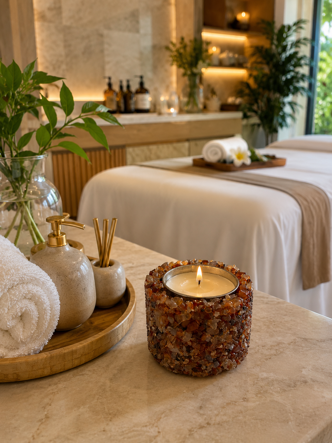 Vela Aromática Em Pedras Naturais Presente Decorativa Floral - Ágata Vermelha