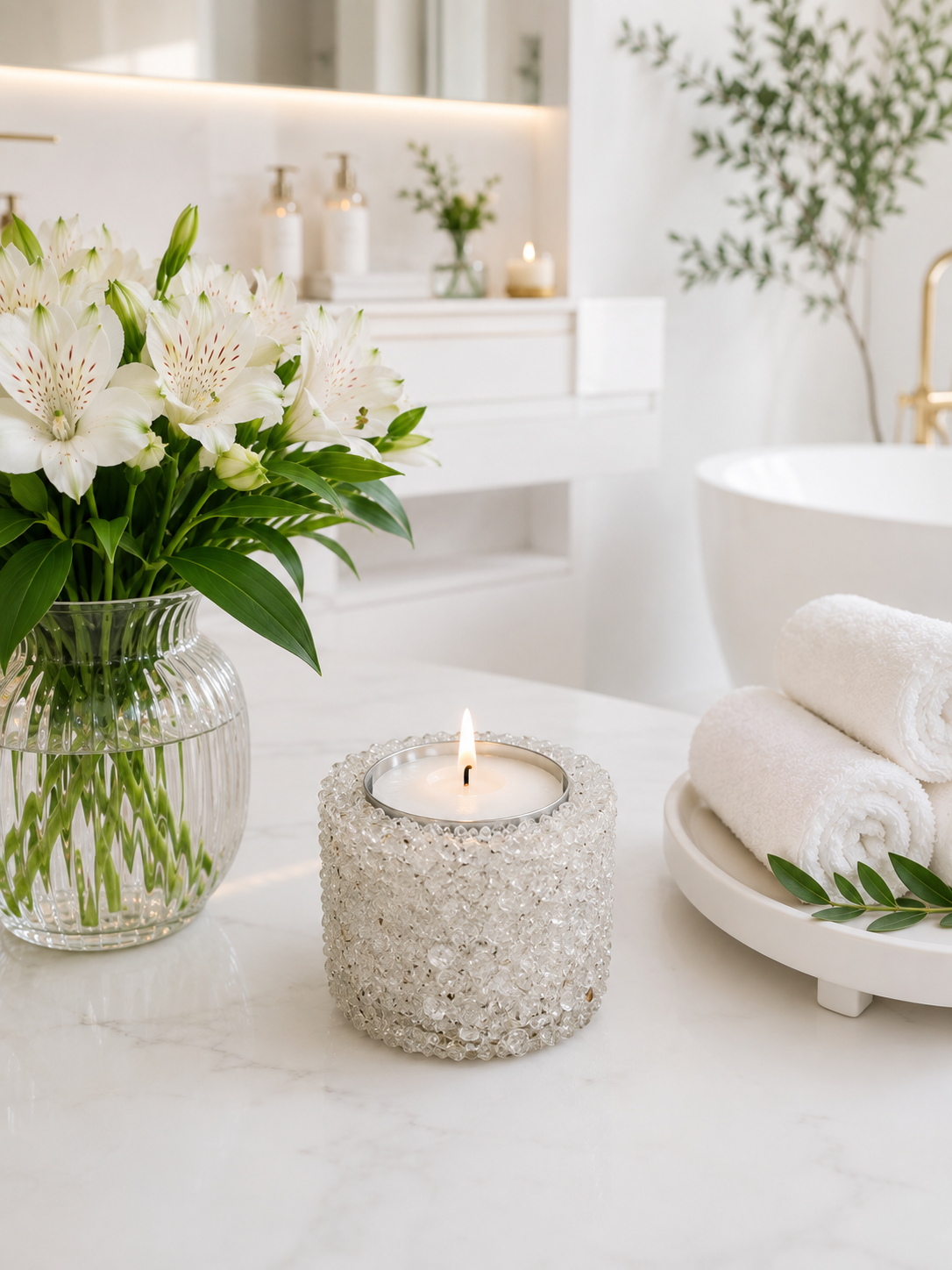 Vela Aromática Em Pedras Naturais Presente Decorativa Floral - Cristal