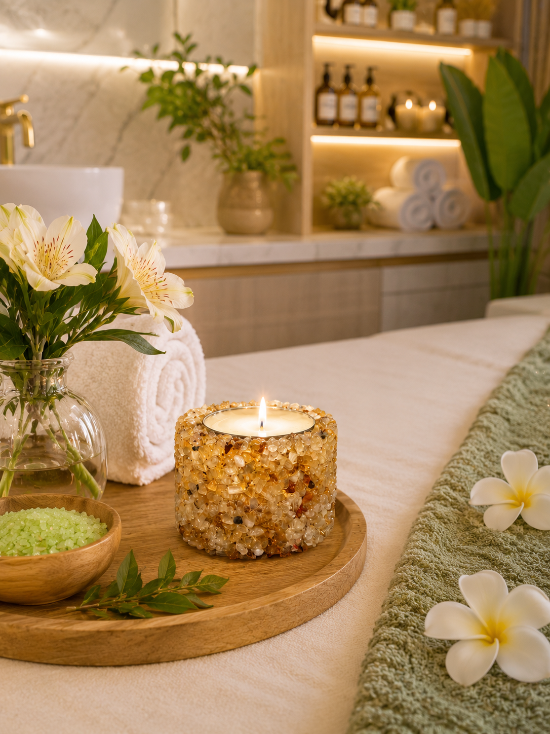 Vela Aromática Em Pedras Naturais Presente Decorativa Floral - Citrino