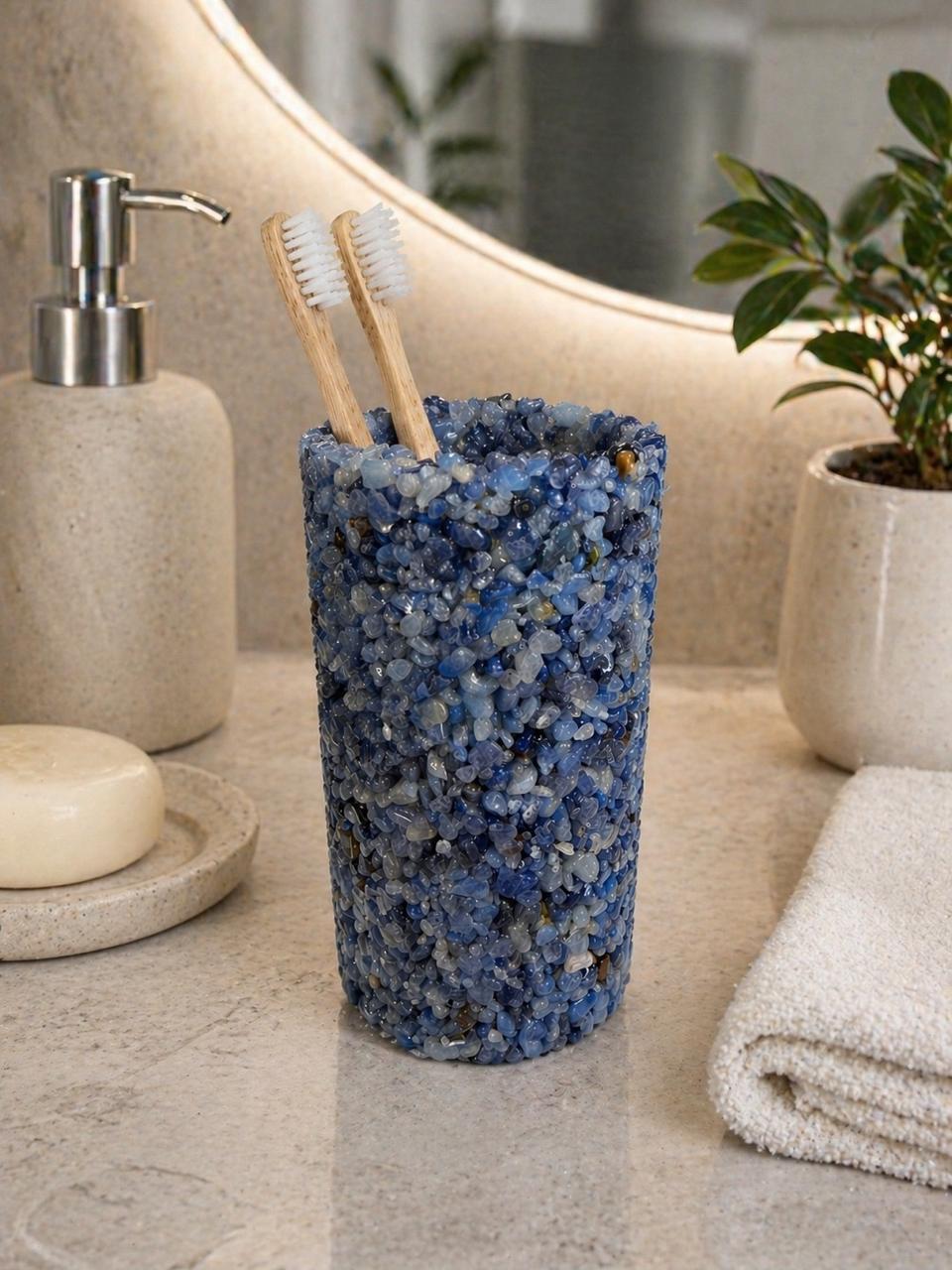 Porta Escovas De Dente De Pedra Banheiro E Lavabo Cor Azul Sodalita