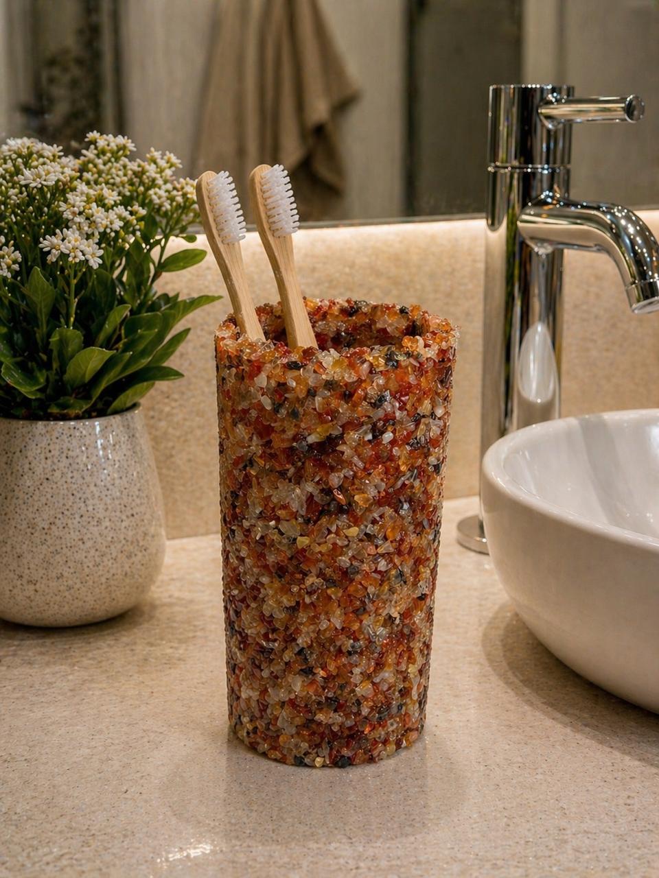 Porta Escovas De Dente De Pedra Banheiro E Lavabo Cor Ágata Vermelha