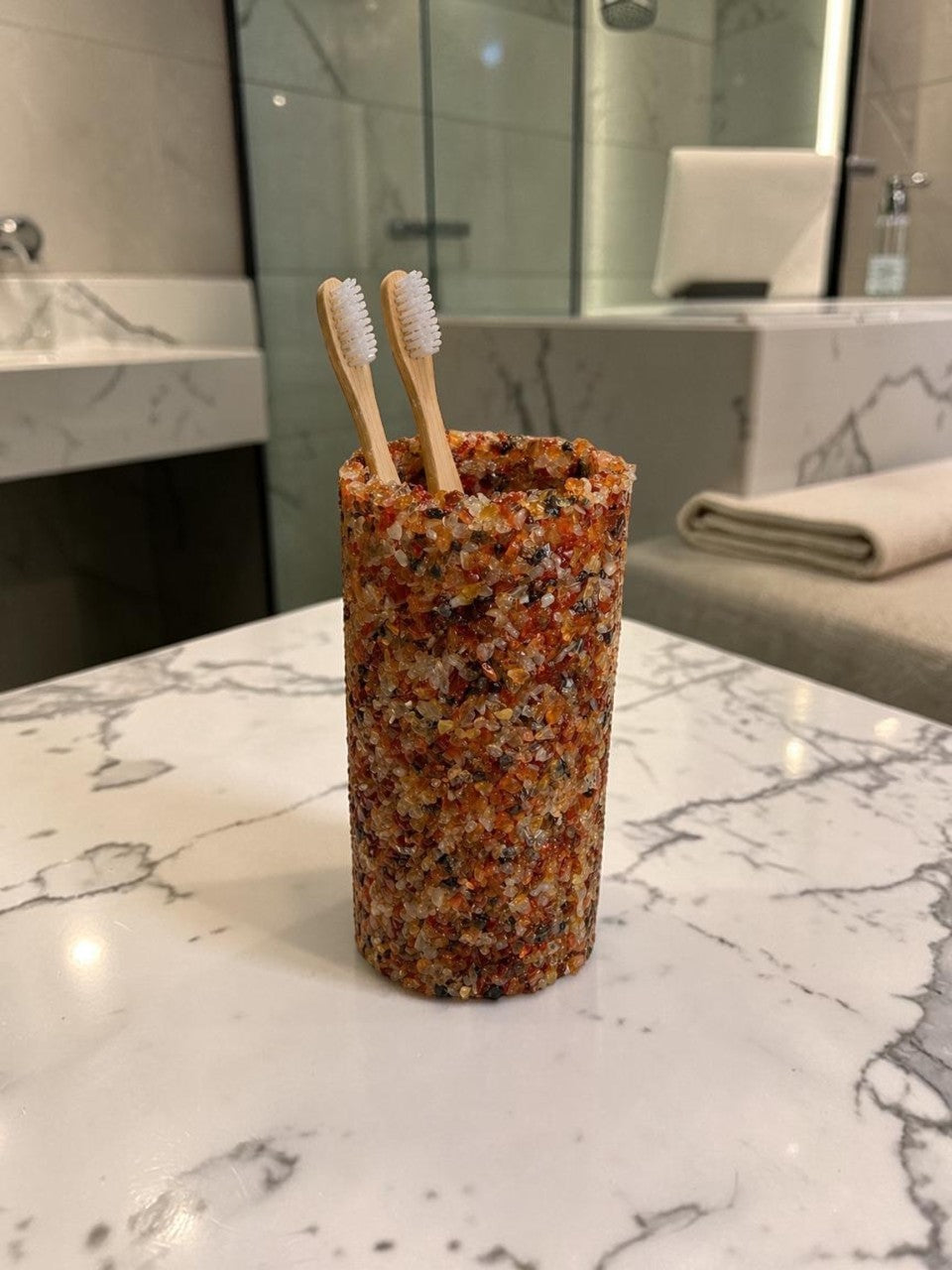 Porta Escovas De Dente De Pedra Banheiro E Lavabo Cor Ágata Vermelha