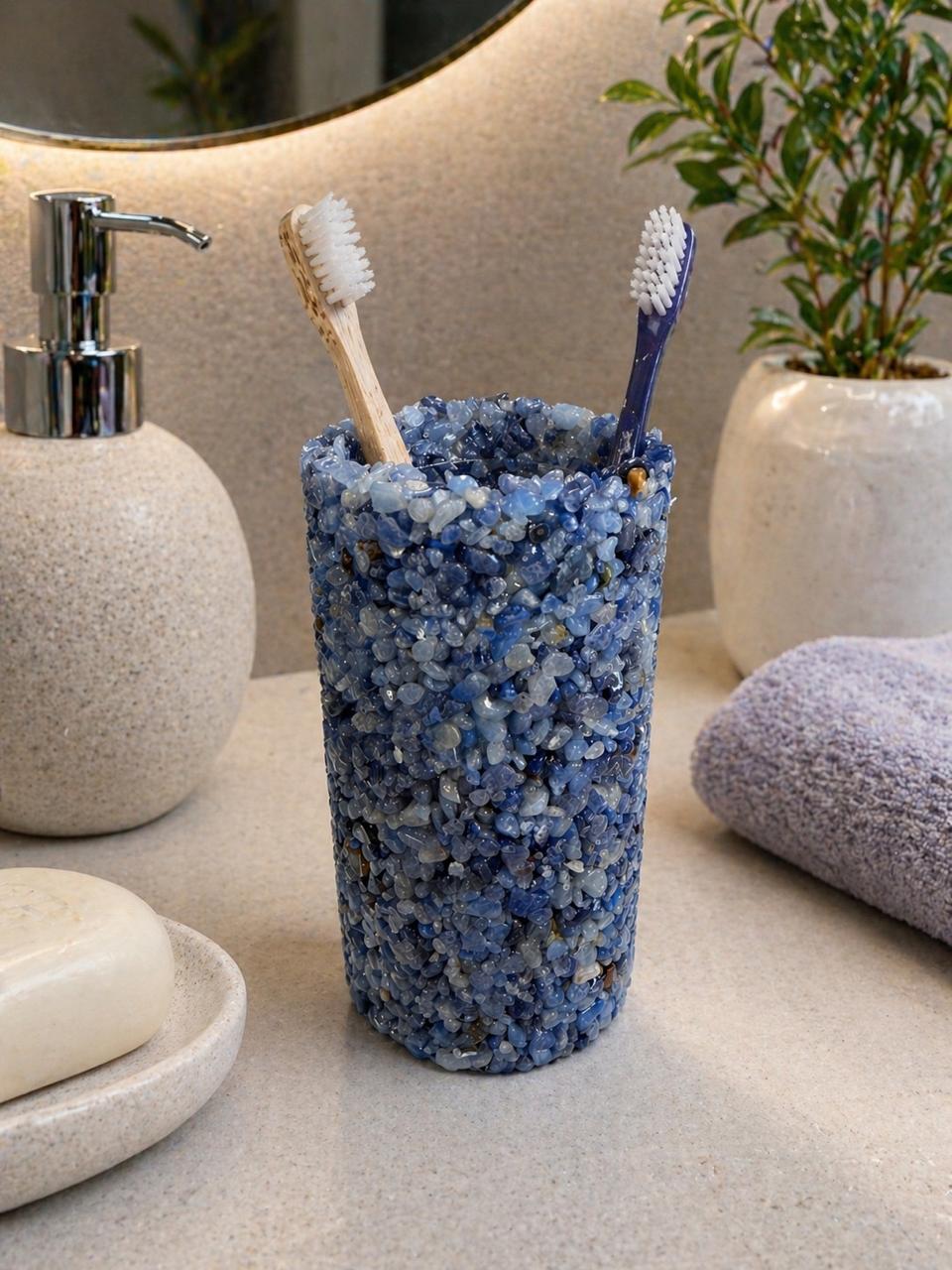 Porta Escovas De Dente De Pedra Banheiro E Lavabo Cor Azul Sodalita