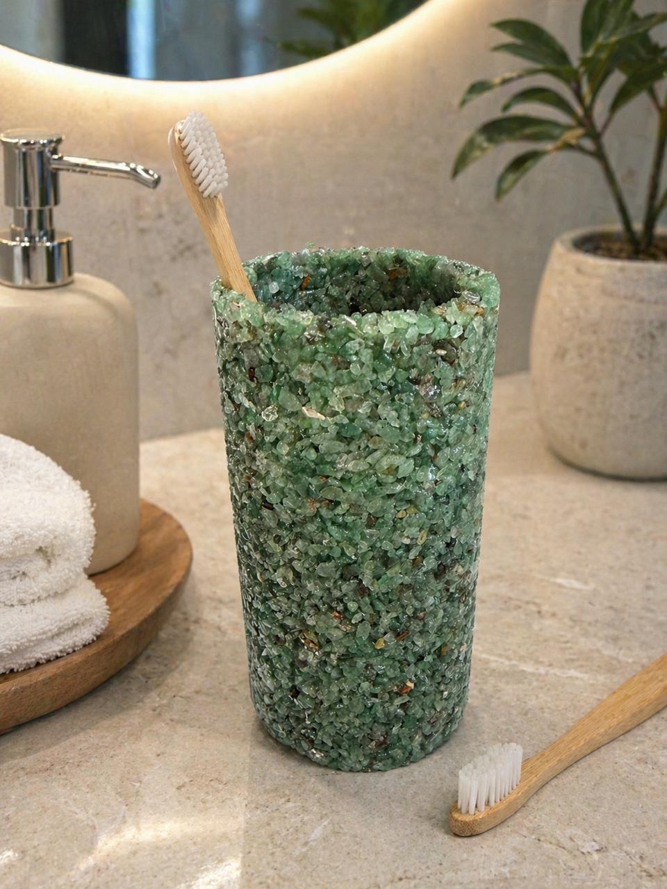 Porta Escovas De Dente De Pedra Banheiro E Lavabo Cor Verde