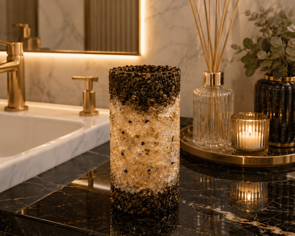 Porta Escovas De Dente De Pedra Banheiro E Lavabo Cor Citrino com Marrom