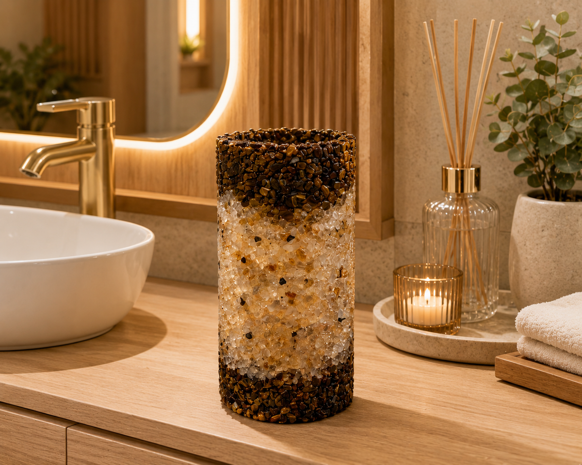 Porta Escovas De Dente De Pedra Banheiro E Lavabo Cor Citrino com Marrom