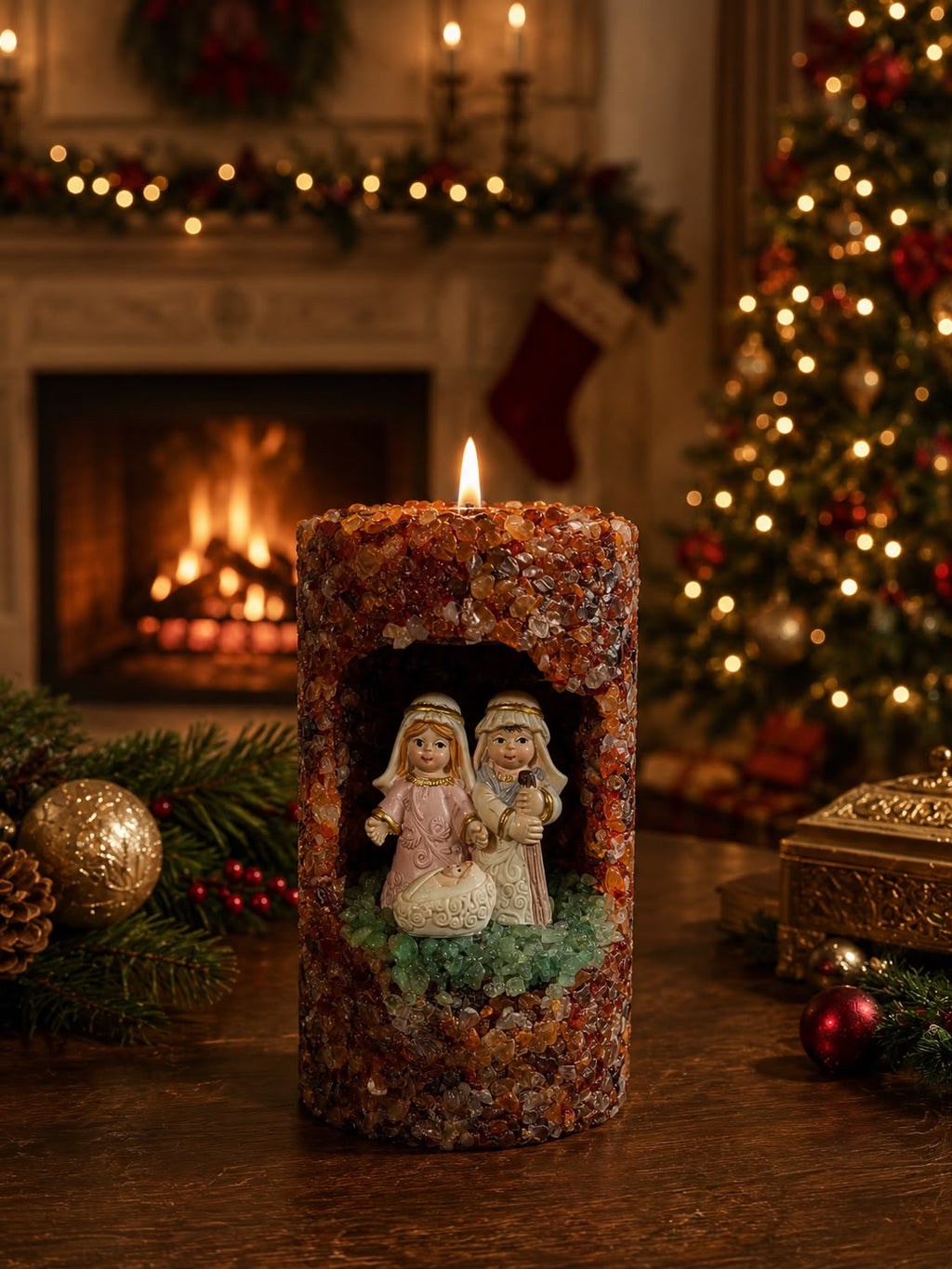 Vela Aromática Natal Presépio Pequeno Branco Com Vinho Presépio P Floral