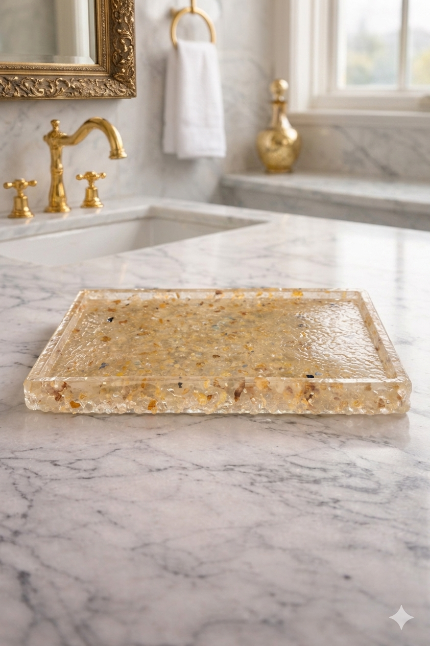 Bandeja De Pedra Para Lavabo Decorativa Quadrada Premium Cor Citrino