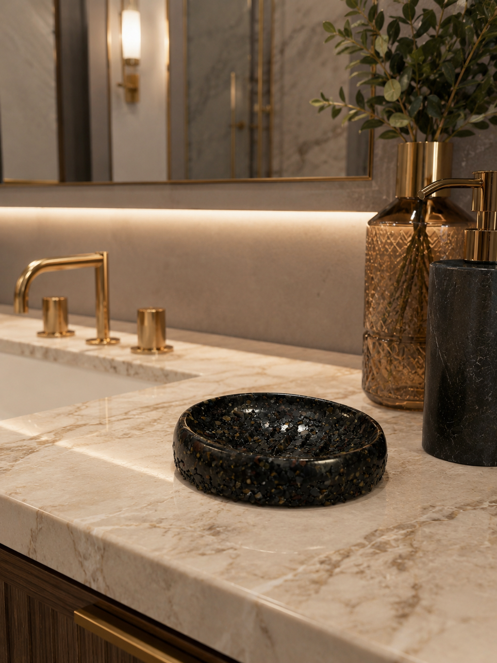Porta Sabonete Saboneteira Luxo Lavabo Linha Premium Agata Negra