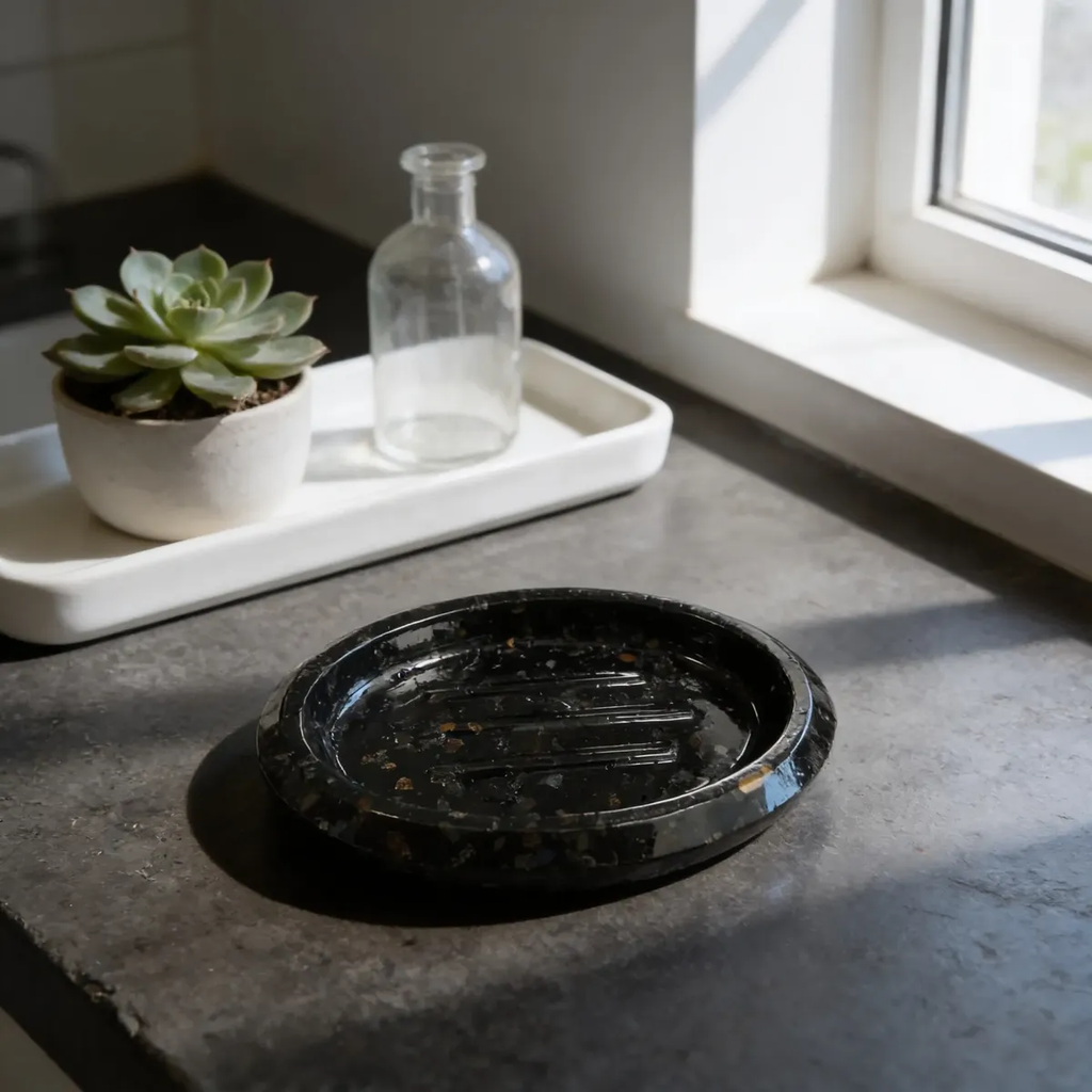 Porta Sabonete Oval Saboneteira Luxo Lavabo Banheiro Cor Preto