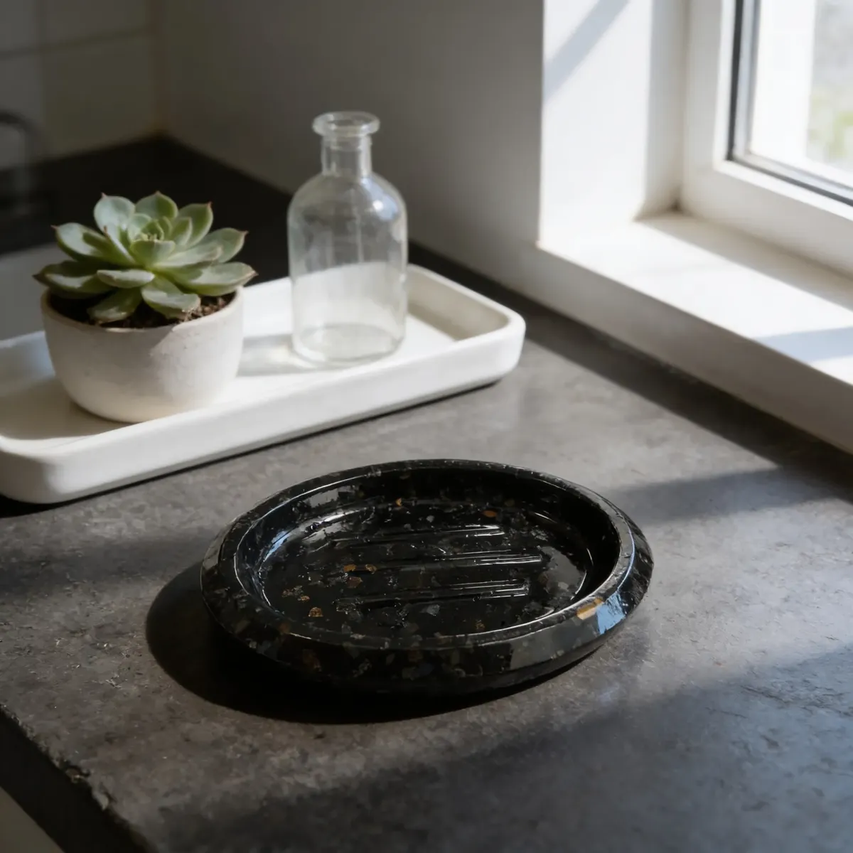 Porta Sabonete Oval Saboneteira Luxo Lavabo Banheiro Cor Preto