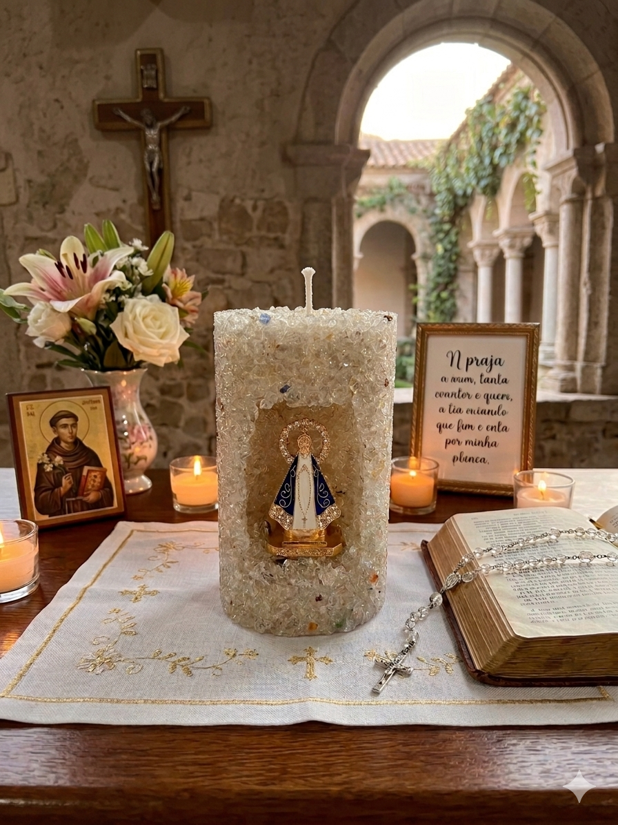 Vela Aromática Decorativas Nossa Senhora Presente Artesanal em quartzo Cristal