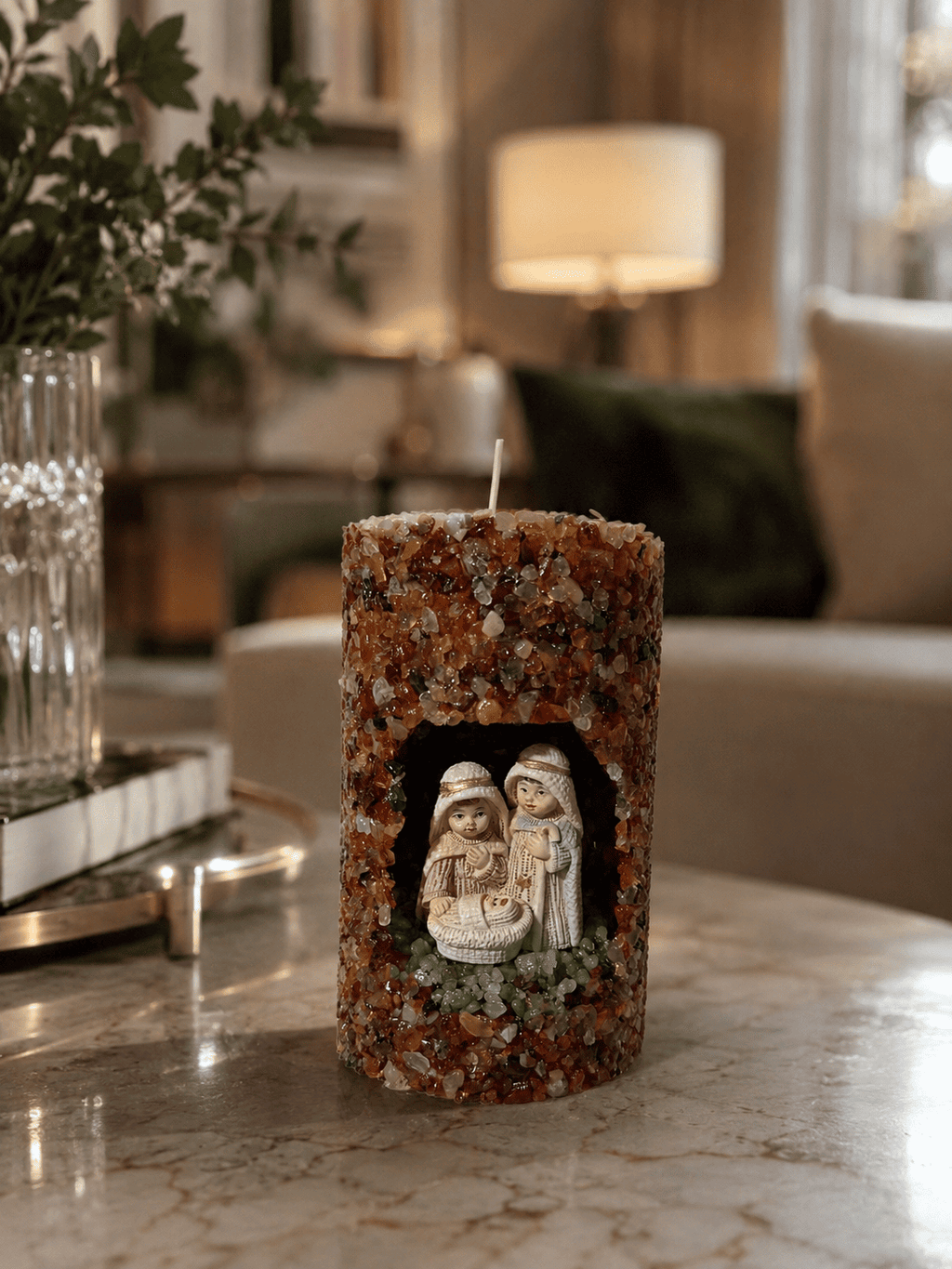 Vela Aromática Natal Presépio Pequeno Branco Com Vinho Presépio P Floral