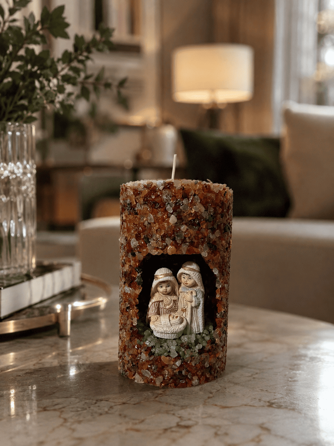 Vela Aromática Natal Presépio Pequeno Branco Com Vinho Presépio P Floral