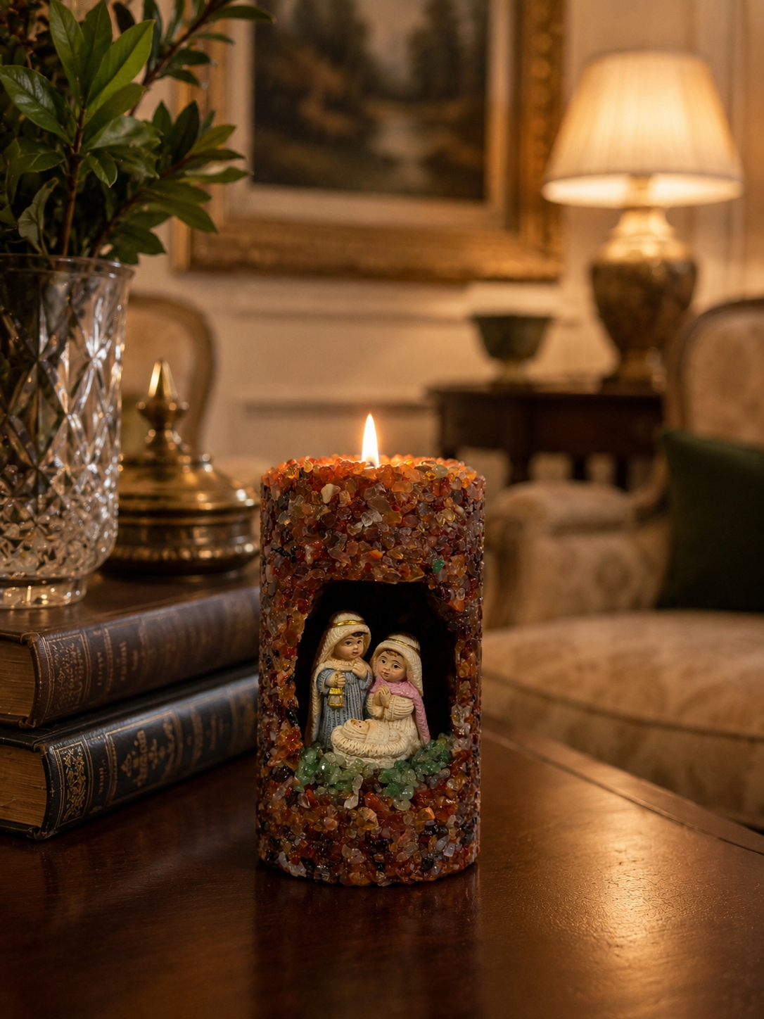 Vela Aromática Natal Presépio Pequeno Branco Com Vinho Presépio P Floral